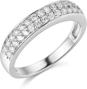 1.65Ct Round Moissanite 2 Row Pave Wedding Anniversary Band Ring 14K White Gold Womens Stackable Ring - Product Image 1