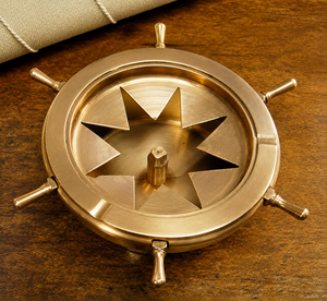 Brass Ship Wheel Cigar <b>Ashtray</b> Star Cutting Design Nautical Decorative Metal <b>Ashtray</b> Vintage Maritime Tabletop Cigar Accessory - Product Image 1
