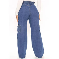 Jean cargo taille haute pour femme grande taille, coupe ample, longueur intégrale, en denim délavé, avec plusieurs poches, style décontracté