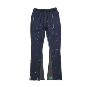OEM Custom Logo Flat Front Loose Fit Streetwear Men's Sweatpants Joggers Graffiti <b>Paint</b> Splatter Stacked 100% Cotton Flare - Product Image 3