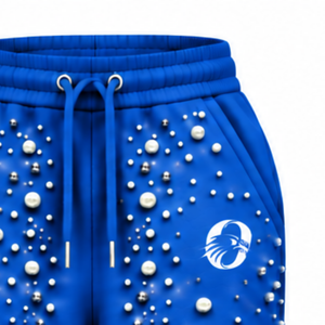 Royal Blue Pearl Beaded <b>Jogger</b> Pants <b>Women</b> Fashion Embellished Drawstring Sweatpants Luxury Casual Streetwear <b>Fleece</b> Bottoms - Product Image 6