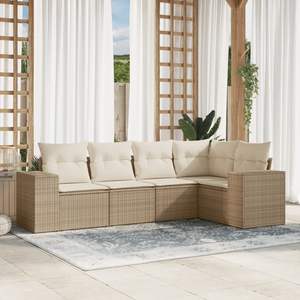 Conjunto de Sofás de Jardín de Ratán Sintético Beige Modular Moderno, Muebles de Exterior con Cojines de Espuma de Alta Densidad - Product Image 3