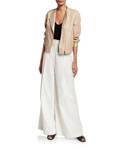 Vente en gros Veste de moto matelassée durable pour femmes printemps grande taille en cuir d'agneau véritable enduit écologique coupe-vent - Product Image 4