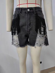 Shorts de Mezclilla para Mujer, Cintura Alta, Estilo Desgastado, Cierre de Botones, Bermuda, para Uso Casual de Verano - Product Image 6