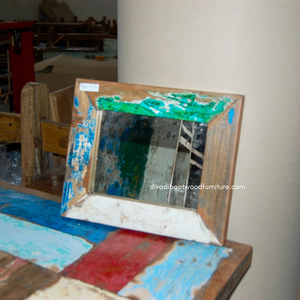 Miroir artisanal en bois de bateau recyclé, couleur naturelle, pour décoration murale et intérieure, salon ou chambre, vente en gros - Product Image 5