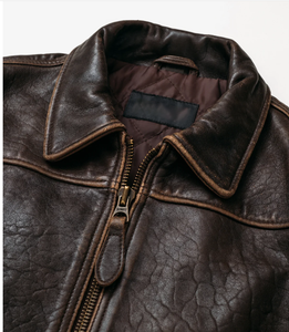 <b>Mens</b> Vintage Brown Genuine Leather Eco-Friendly Bomber <b>Jacket</b> Distressed <b>Flight</b> <b>Jacket</b> Ribbed Cuffs Hem Front OEM Service - Product Image 3