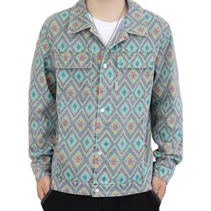 Chaquetas Vaqueras Personalizadas para Hombre con Estampado Étnico Azteca de Manga Larga, Chaquetas de Mezclilla con Logotipo Personalizado - Product Image 5