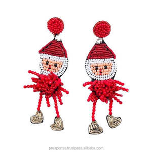 Pendientes de cuentas de Navidad con pompón, joyería de gota de vacaciones hecha a mano, accesorios colgantes bonitos para mujer, Idea de regalo personalizada - Product Image 4