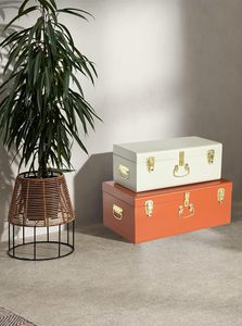 Vintage Style Decorative Trunk Set Rust Orange and Ivory Metal <b>Keepsake</b> <b>Boxes</b> with Polished Gold Latches for Bedroom Storage - Product Image 5