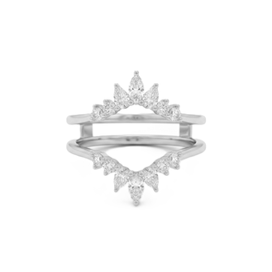 แหวนแต่งงานแบบซ้อนกัน ดีไซน์เชฟรอนโค้ง ทำจากทองคำแท้ 18K ประดับเพชรทรงมาร์คีส์และทรงกลมจากแล็บ พร้อมเพชร DEF Color VS VVS Clarity - Product Image 3