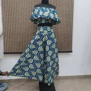 Women's Off Shoulder Ikat Print <b>Dress</b> Ruffled <b>High</b> <b>Waist</b> A Line Midi Bohemian Summer <b>Dress</b> - Product Image 3