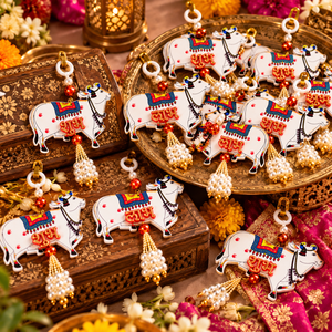 Tapiz de Pared con Diseño Pichwai Hecho a Mano con Borlas de Perlas, Juego de 2 Piezas para Diwali, Decoración Tradicional para el Hogar - Product Image 6