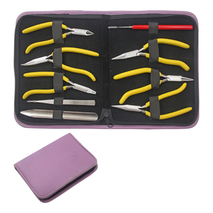 9 pieces Pliers & <b>Tool</b> Kit W/Gun Handle Chain, Bent Chain, Flat, Round, Crimping Pliers, Side Cutter, beading AWL, Scoop Tweezer - Product Image 1