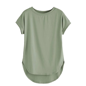 New Stylish Women's Solid Color O-Neck Short Sleeve T-Shirt Loose Fit Asymmetric Hem Knitted Casual Wear All Seasons - Product Image 1