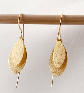 Solid 925 Sterling Silver Trendy Minimalist Drop Earrings 18K Gold Vermeil Leaf Design Christian Daily Wear Women Fine - Product Image 1