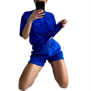 Hot Selling Casual Wear Women Cotton T Shirt Short <b>Set</b> Top Selling Summer Wear <b>Twin</b> <b>Set</b> for Ladies In Cheap Price Shorts <b>sets</b> - Product Image 3