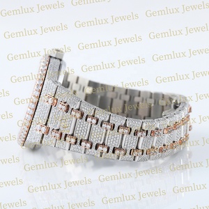 Montre Hip Hop de luxe pour hommes, cadran arabe D VVS entièrement glacé, moissanite, diamant, or rose, deux tons - Product Image 4