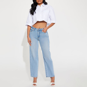 Chemise courte blanche de haute qualité pour femmes, boutonnée, à manches courtes, en popeline unie, décontractée, coupe classique, chemises printemps-été - Product Image 4