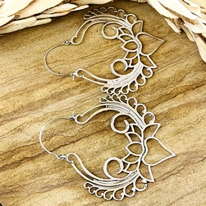 Último Diseño de Pendientes de Aro Tribales de Latón, Joyería para Mujer, Bañados en Plata, Estilo Boho, con Filigrana de Loto, Tipo Araña, para Venta al por Mayor/OEM/ODM - Product Image 6