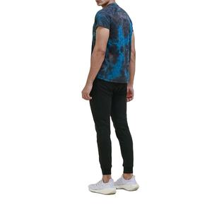 Camiseta de Manga Corta para Hombre, Tie Dye, Cuello Redondo, Tejida, Corte Ajustado, Casual, Largo Regular, Estampada, Azul y Negro - Product Image 1