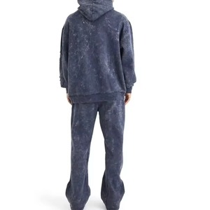 ชุดวอร์มผ้าฝ้ายเฟรนช์เทอร์รี่คุณภาพสูงสำหรับผู้ชาย ชุดลำลองแบบหลวมๆ ชุดเซ็ตยูนิเซ็กซ์ เสื้อฮู้ดดี้และกางเกงขายาวแบบเรียบ  รับสกรีนโลโก้ - Product Image 4