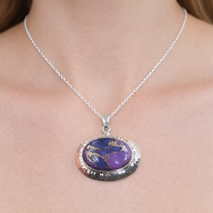 จี้เทอร์ควอยซ์สีม่วงธรรมชาติ ทำมือ ตอกลายเงินแท้ 925 รูปไข่ เครื่องประดับอัญมณีสไตล์โบโฮ ของขวัญสำหรับผู้หญิง - Product Image 2