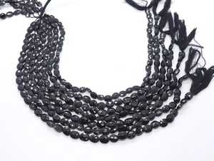 Perles ovales facettées en spinelle noire naturelle AAA 6x8-7x9 MM, perles de pierres précieuses en spinelle noire, 12 pouces, perles ovales en spinelle noire naturelle - Product Image 2