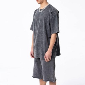 Nouveaux ensembles courts professionnels effet délavé 100% coton French Terry pour hommes - Product Image 5