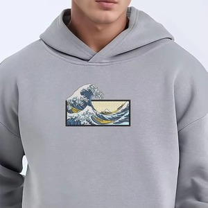 เสื้อฮู้ดดี้ผู้ชายทรงโอเวอร์ไซส์ สีสันตามสั่ง พิมพ์ลายคลื่น ผ้าฝ้ายเฟรนช์เทอร์รี่ สไตล์ลำลอง สตรีทแวร์ สำหรับฤดูใบไม้ร่วง - Product Image 6