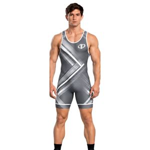 Gray <b>Silver</b> Mens Wrestling Singlet Sleeveless Compression Athletic Bodysuit Grappling Competition Training Sports Uniform <b>Suit</b> - Product Image 1
