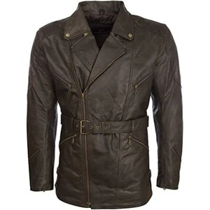 Men's Real Cowhide Leather Fur Collar Eco-Friendly Windproof <b>Heated</b> Belted Motorbike <b>Coat</b> - Product Image 1