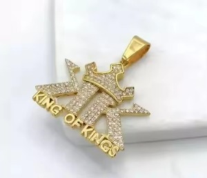 Collier pendentif Couronne des Rois en or massif 14 carats plaqué or, micro-pavé de strass en cristal, style hip-hop, pour homme, usage quotidien - Product Image 4