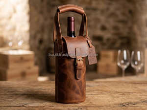 Estuche de Cuero Genuino Moderno para una Botella de Vino, Bolsa de Cuero de Lujo para Vino, Estilo Elegante, Proveedor LEB-0079B - Product Image 4