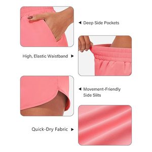 Shorts Deportivos para Mujer Color Rosa Coral, Transpirables, de Poliéster, con Dobladillo Curvo, Cintura Alta, para Entrenamiento y Yoga - Product Image 4
