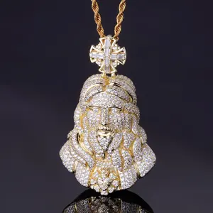 Collier pendentif tête de Jésus en argent sterling 925, serti de moissanite VVS, style hip-hop, design 3D, pour homme. - Product Image 2