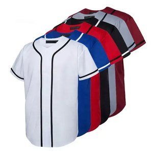 Jersey Baseball Logo Kustom Merah Lengan Pendek Kancing Depan Unisex Bahan Polyester Pakaian Olahraga untuk Softball Baseball Dewasa - Product Image 6
