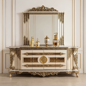 Juego de Comedor Estilo Francés Real, Aparador de Teca Sólida con Espejo, Mueble de Exhibición Tallado a Mano, Muebles de Lujo para el Hogar, Personalizados - Product Image 2