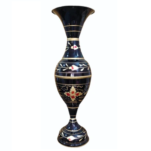 High Quality Pure Brass <b>Vintage</b> Arabic Flower <b>Vase</b> Engraved With Black Paint And Multi Color Finished For Tabletop Home Decor - Product Image 1