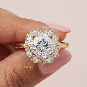 Vintage Luxury <b>Cushion</b> Cut Lab Grown Diamond VVS2 Clarity 1 CT Engagement Ring 925 Silver Halo <b>Flower</b> Style Wedding Party Women - Product Image 1