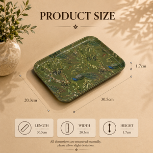 Plateau de service rectangulaire décoratif en émail motif paon, résistant aux rayures, pour thé, café, collations et aliments - Product Image 2