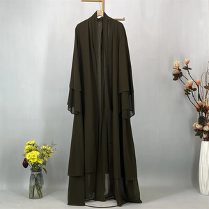 High Quality lightweight Ladies Long Floor Length Abaya Dress <b>Islamic</b> Ethnic Fashion Plain Polyester Chiffon Caftan Style - Product Image 2