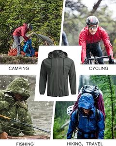 Veste coupe-vent à capuche pour homme, gris foncé, avec fermeture éclair, décontractée, imperméable, en polyester, vêtement d'extérieur pour le printemps, coupe régulière - Product Image 6
