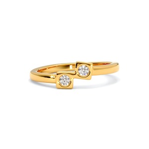 Bague géométrique minimaliste à double diamant en argent sterling 925 plaqué or pour femmes - Product Image 2