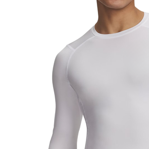 Custom Mens <b>White</b> <b>Long</b> <b>Sleeve</b> Compression Shirt Crew Neck Fitted Athletic Base Layer Gym Training <b>Top</b> Running Sportswear Workout - Product Image 6