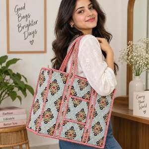 Sac fourre-tout en toile à panneaux avec fermeture éclair, style classique brodé, patchwork floral, grande capacité, sac de shopping toutes saisons - Product Image 2