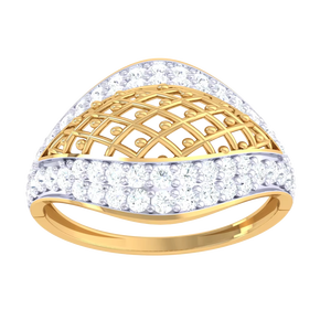Anillo de Diamantes con Rejilla Dorada de Dos Tonos Personalizado con Elegante Diseño de Filigrana para Colección de Anillos de Boda - Product Image 2