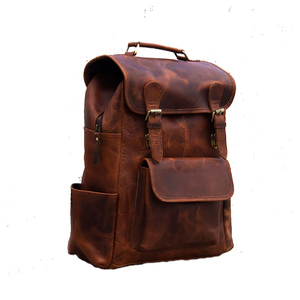 Vintage Unisex Crazy Horse Genuine Leather Panelled <b>Laptop</b> <b>Backpack</b> Stylish Rucksack Zipper Closure Genuine Leather Lining - Product Image 3