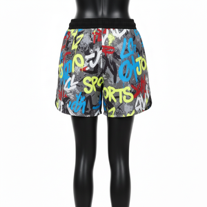 Shorts coupe-vent légers en polyester 120 GSM, gris, multicolores, impression par sublimation graffiti, logo personnalisé, pour femmes - Product Image 6