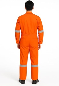 Combinaison de travail haute visibilité pour homme, orange, avec bandes réfléchissantes, en coton - Product Image 2