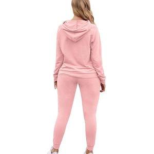Women's 2 Piece Tracksuit Set <b>Pink</b> Hooded <b>Sweatshirt</b> Long Sleeve Tops Jogger Pants Casual Outfit - Product Image 3